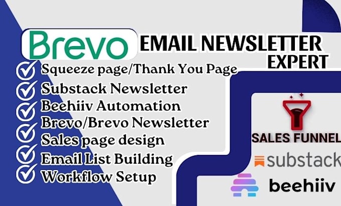 Gig Preview - Do beehiiv setup, beehiiv template, email campaign, substack newsletter, brevo