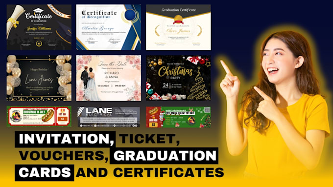 Gig Preview - Design invitation, ticket, vouchers, graduation cards and certificates