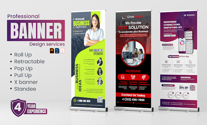 Gig Preview - Design fantastic, roll up banner, pull up banner, retractable banner, in 24hr