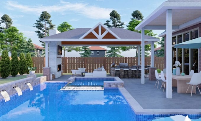 Gig Preview - Do landscape backyard outdoor design, garden, pool render as landscape architect