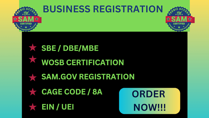 Gig Preview - Get you mbe dbe sbe wbe wosb 8a certification, business registration, uei