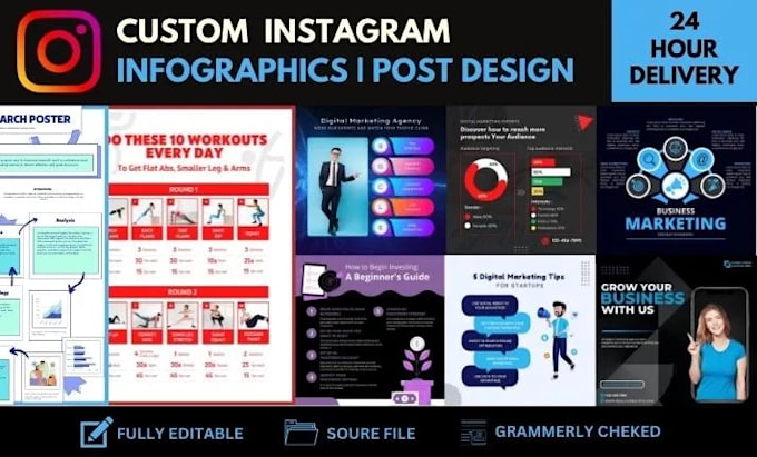 Bestseller - design mental health fitness infographics for instragram