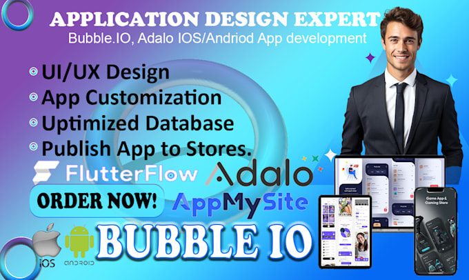 Bestseller - design app with adalo flutterflow bubble io appmysite API setup and publish apps