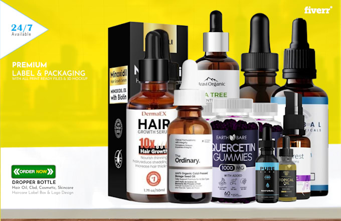 Gig Preview - Design hair oil cosmetic, bottle box label or logo