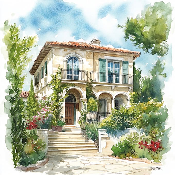 Gig Preview - Illustrate house, building or landscape in my watercolor style