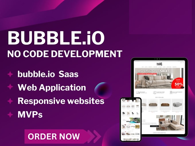 Gig Preview - Be bubble io developer, saas app, flutterflow, adalo, made com, database design