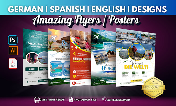 Gig Preview - Design professional business posters or flyers in german or spanish