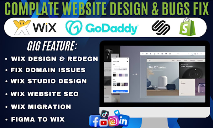 Gig Preview - Fix wix website design wix studio design figma to wix redeign godaddy website