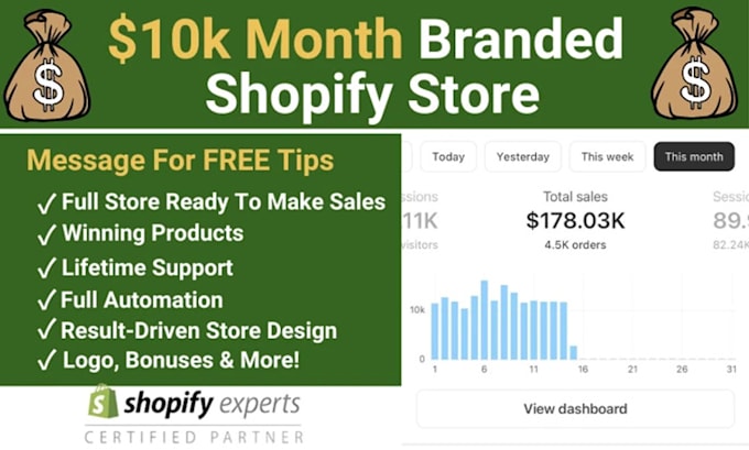 Gig Preview - Build a passive income shopify dropshipping store or shopify website