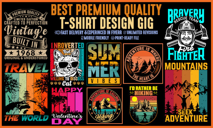 Gig Preview - Do custom retro vintage graphic t shirt designs for pod