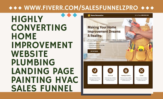 Gig Preview - Design home improvement landing page plumbing painting website hvac funnel