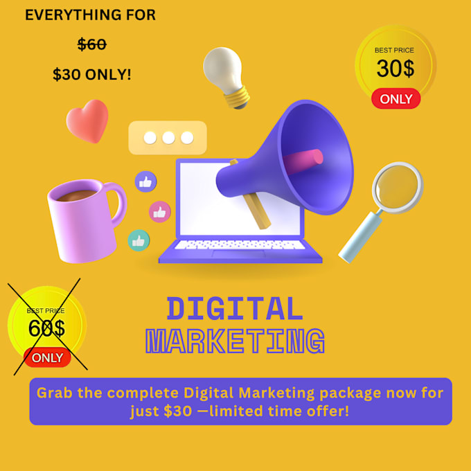 Gig Preview - Give you comprehensive digital marketing services for 30 dollars a month