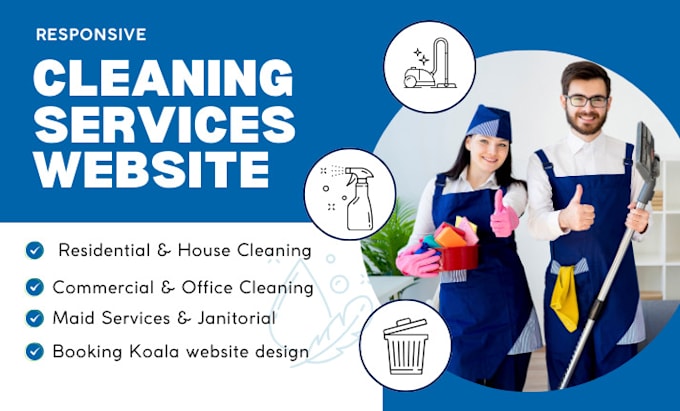 Gig Preview - Design cleaning service website, booking koala, office cleaning, house cleaning