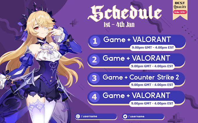 Gig Preview - Design cute custom vtuber stream schedule