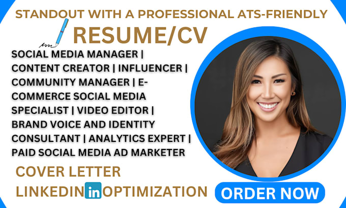 Gig Preview - Write a professional social media manager resume for digital job success