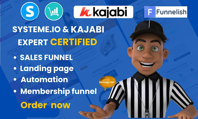 Gig Preview - Build sales funnel in systeme io, kajabi, funnelish, landing page design expert