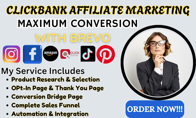 Gig Preview - Launch clickbank affiliate marketing sales funnel with brevo