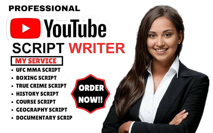 Gig Preview - Write youtube script, video script, documentary, history script, script writing