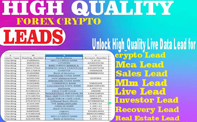 Gig Preview - Generate live quality 2025 forex crypto lead, brokers lead, coin base, bank lead