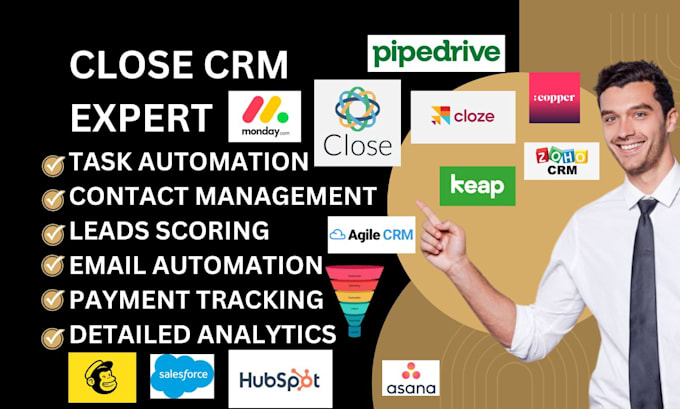 Gig Preview - Setup automation close io crm copper crm zoho crm hubspot crm pipedrive zapier