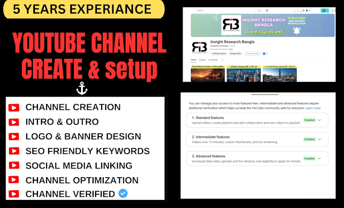 Gig Preview - Create and manage a stunning youtube channel for you