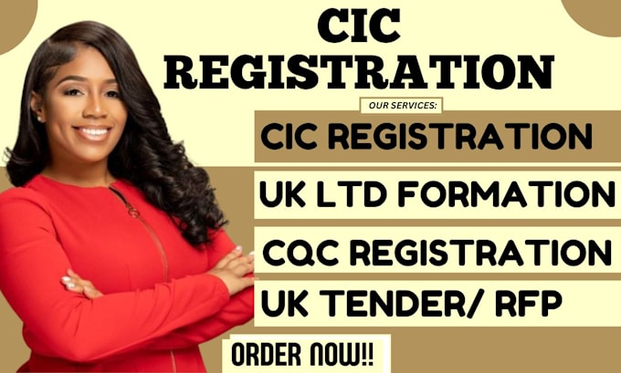 Gig Preview - Do cic registration, cqc registration, uk ltd formation, uk bank account, ct60