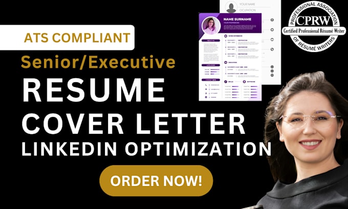 Gig Preview - Write your executive resume, cover letter and optimize linkedin in 6 hours