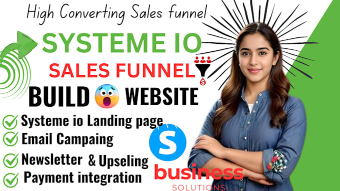 Gig Preview - Do systeme io website syetme io landing page, systeme io sales funnel domain,