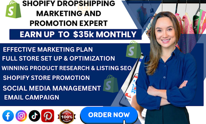 Gig Preview - Set up,SEO, and promotion for your shopify dropshipping store to boost sales