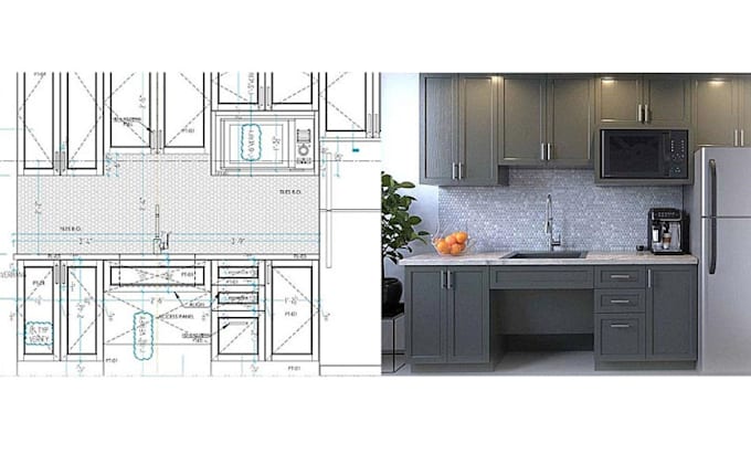 Gig Preview - Create 3d millwork shop drawing, house plans, kitchen cabinets, and floor plans