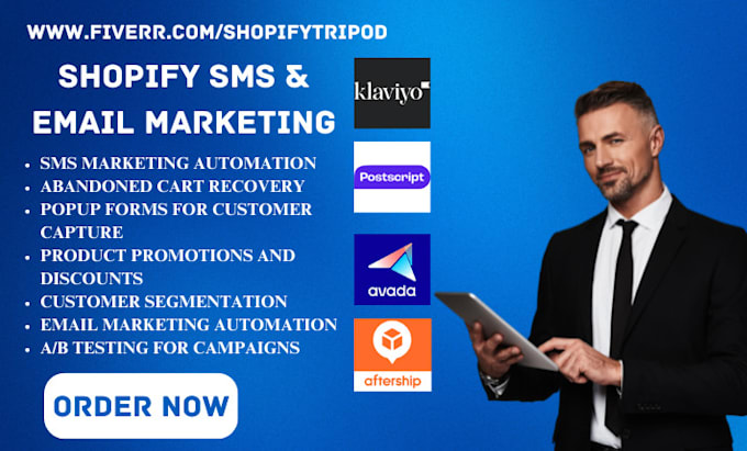 Gig Preview - Setup shopify store sms marketing automizely klaviyo postscript avada aftership