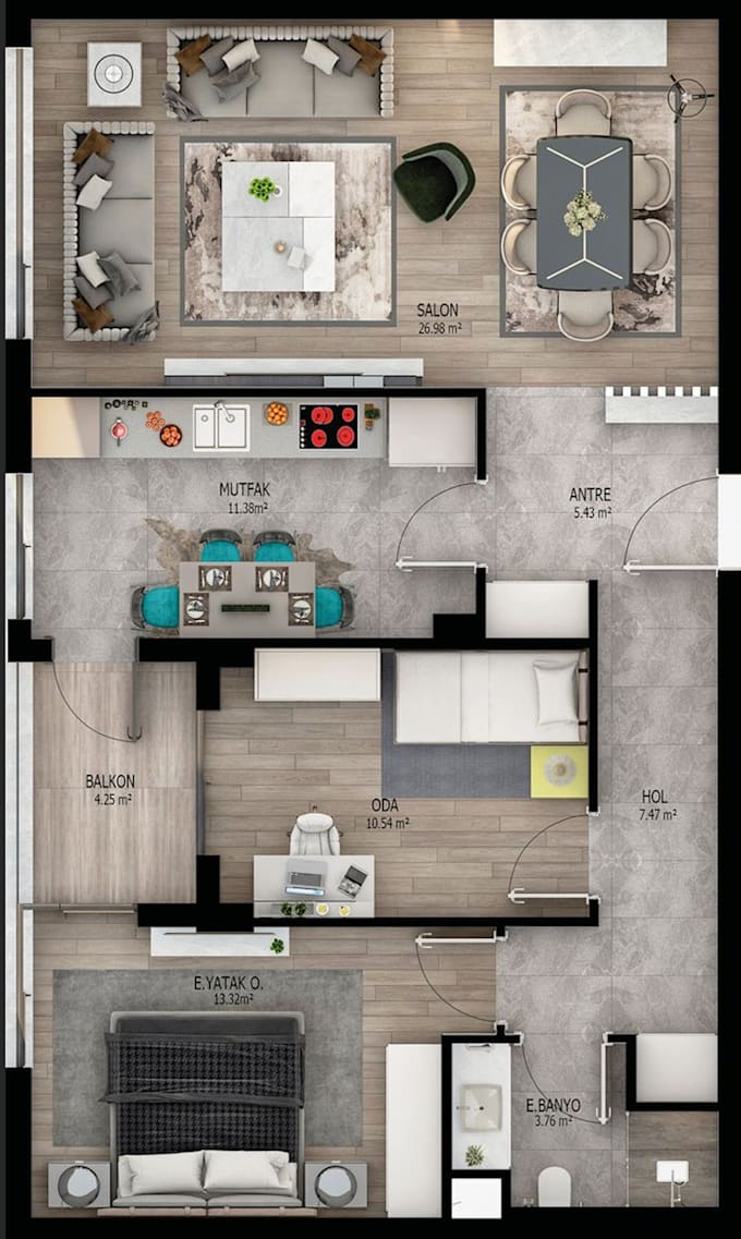 Gig Preview - Draw a 2d colored floor plan or furniture layout