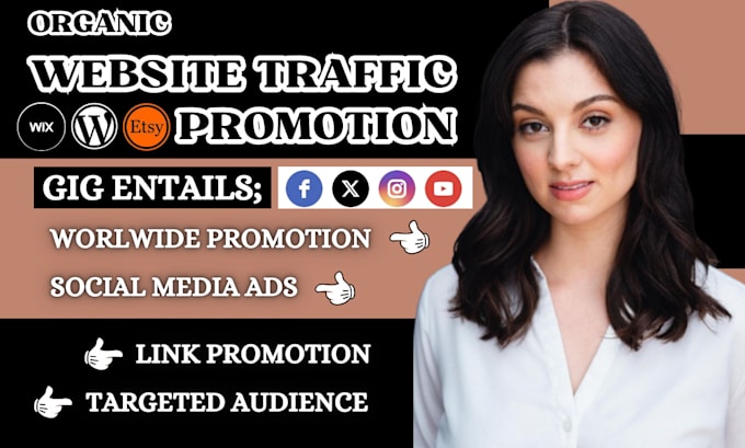 Gig Preview - Increase website traffic, organic website promotion social ads, or shopify ads