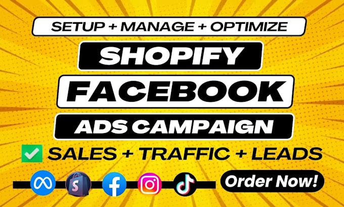 Gig Preview - Setup manage shopify facebook ads, fb advertising, marketing, meta ads, ig ad