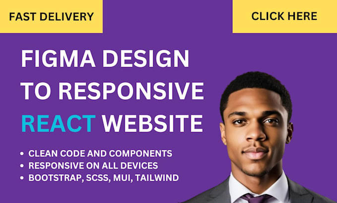 Gig Preview - Convert figma design to responsive react website, figma to react bootstrap