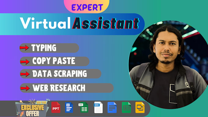 Gig Preview - Be your personal virtual assistant for data entry, web research, and scraping