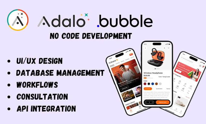 Gig Preview - Setup adalo database and design custom no code adalo app or bubble io web app