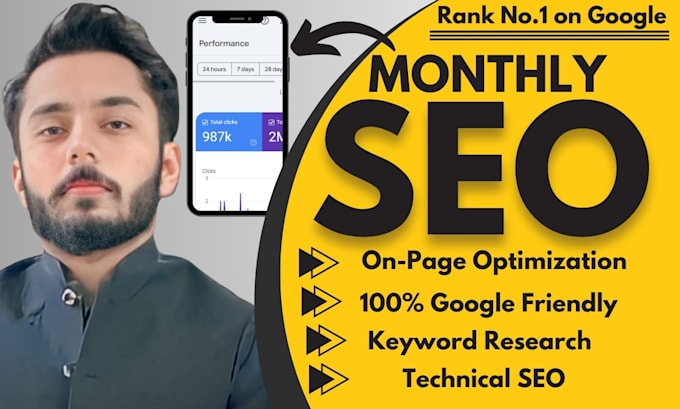 Gig Preview - Do complete monthly on page and off page SEO with keyword research