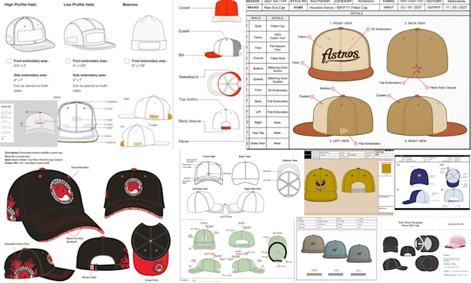 Gig Preview - Make a hat or cap mock ups with tech pack with your idea