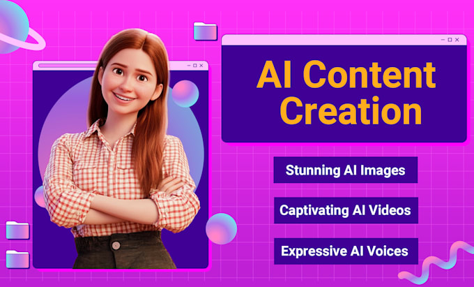 Gig Preview - Create ai generated images, characters, designs, videos, voiceovers, audio