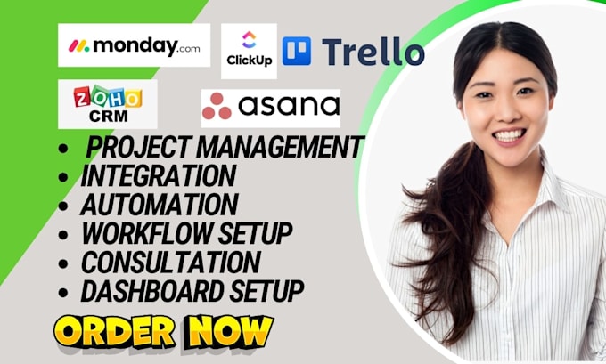 Gig Preview - Setup crm integrations automations  with monday crm trello asana clickup zoho