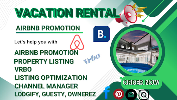 Gig Preview - Do airbnb promotion, airbnb marketing, airbnb listing and vrbo for booking