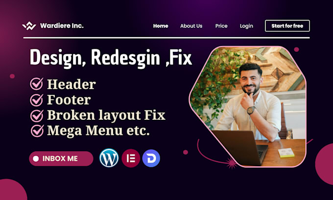 Gig Preview - Design or fix your wordpress header, footer, mega menu and borken page issues