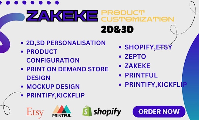 Gig Preview - Setup shopify zakeke print on demand store, customily, kickflip, teeinblue