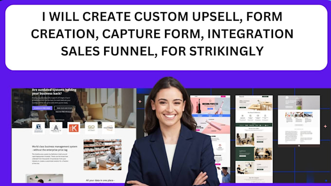 Gig Preview - Custom upsell form creation capture form integration sales funnel for strikingly