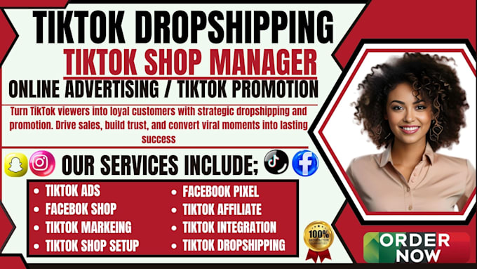 Gig Preview - Setup tiktok shop dropshipping shopify maketing tiktok shop manager tiktok ads