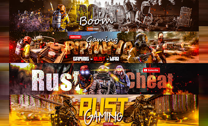 Gig Preview - Make banner,logo rust gaming for youtube channel