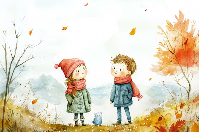 Gig Preview - Create watercolor illustrations for children book, christmas