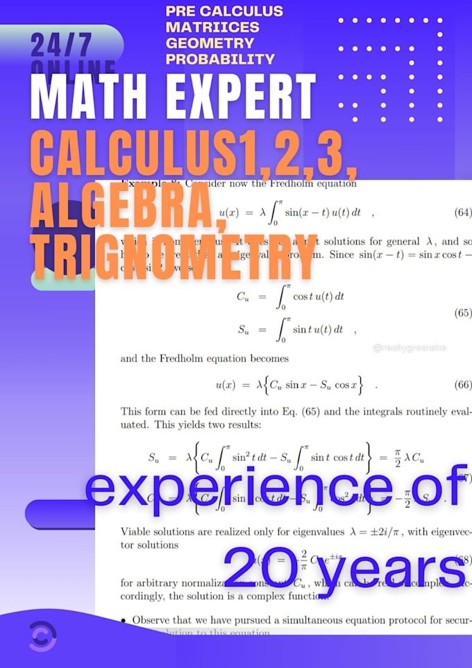 Gig Preview - Teach you calculus apcalculusab basic math algebra1,2,3