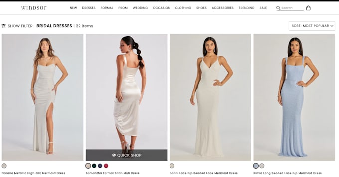 Gig Preview - Design minimalist wedding gowns shopify website, bridal dresses shopify store